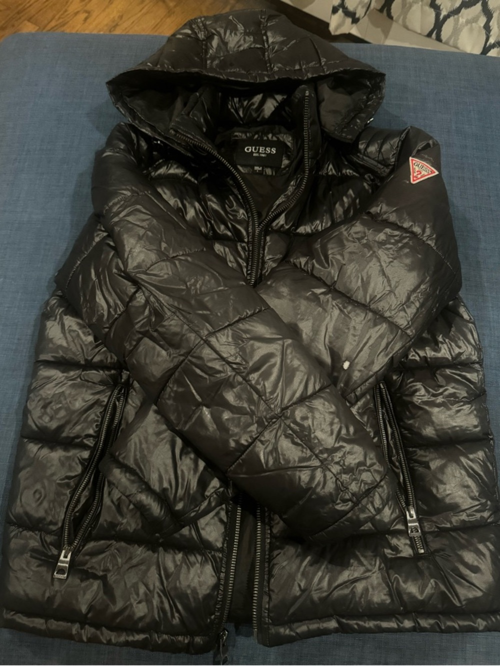 Guess Black Quilted Hooded Puffer Jacket